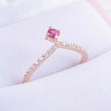 1.2ct Round Cut Pink Ruby Engagement Ring Curved Shape 14k Rose Gold Finish