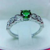 1ct Engagement Ring Round Cut Green Emerald Heart Shank 14k White Gold Finish