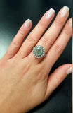 2.4ct Oval Cut Blue Aquamarine Vintage Inspired Halo Ring 14k White Gold Finish