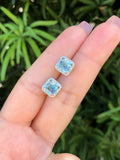 2Ct Cushion Cut Blue Aquamarine Diamond Halo Stud Earrings 14K White Gold Finish