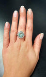 2.4ct Oval Cut Blue Aquamarine Vintage Inspired Halo Ring 14k White Gold Finish