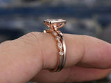 1.4ct Oval Cut Peach Morganite Engagement Ring 14k Rose Gold Finish Bridal Set