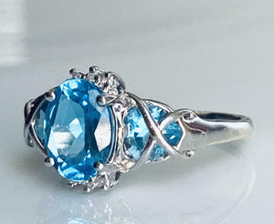 3.5ct Engagement Ring Oval Cut Blue Topaz Art Deco 14k White Gold Finish