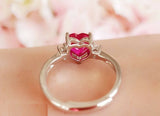 1.5ct Heart Cut Pink Ruby Engagement Ring 14k WhiteGold Finish Trilogy Solitaire