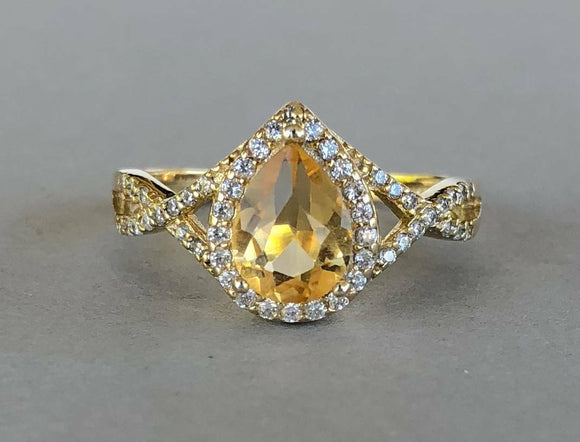 2ct Pear Cut Yellow Sapphire Halo Infinity Engagement Ring 14k YellowGold Finish