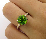 2.5Ct Round Cut Green Peridot Hidden Halo Solitaire Ring 14K Yellow Gold Finish