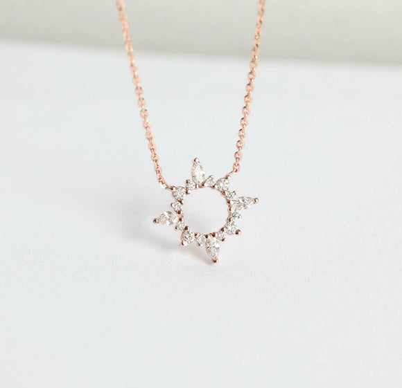 1.4ct Marquise Cut Diamond Pendant with Chain Open Circle 14k Rose Gold Finish