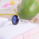 1.6ct Oval Cut Blue Sapphire Engagement Ring Diamond Accents 14k White Gold Over