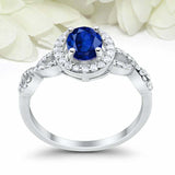 2ct Oval Cut Blue Sapphire Engagement Ring Twist Shank Halo 14k WhiteGold Finish