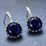 2ct Round Cut Blue Sapphire Fancy Stylish Drop Earrings 14k White Gold Finish