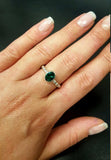 1ct Oval Cut Green Emerald Beaded Ball Shank Solitaire Ring 14k White Gold Over