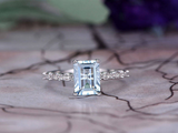 1ct Emerald Cut Blue Aquamarine Diamond Accent Solitaire Ring 14k WhiteGold Over