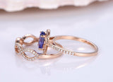 2ct Oval Blue Tanzanite Infinity Bridal Set Engagement Ring 14k RoseGold Finish