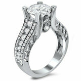 3.5Ct Round Cut Diamond Milgrain Accent Engagement Ring 14K White Gold Finish