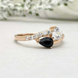 1.6ct Engagement Ring Heart Cut Black Diamond Bypass Design 14k Yellow Gold Over