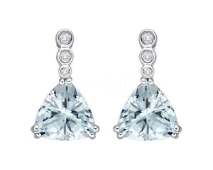 2ct Trillion Simulated Aquamarine Dual Prong Drop Earrings 14k White Gold Plated