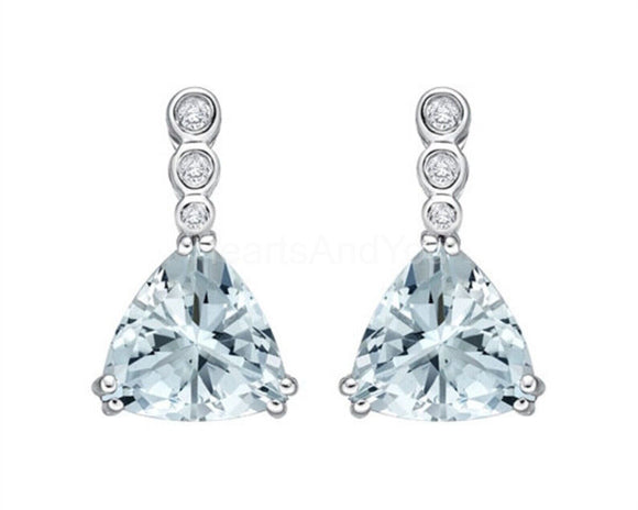 2ct Trillion Simulated Aquamarine Dual Prong Drop Earrings 14k White Gold Plated