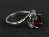 1.7ct Oval Cut Red Garnet Engagement Ring 14k White Gold Finish Unique Trilogy