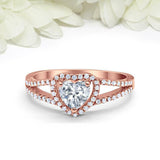 2.2ct Heart Cut VVS1 Diamond Engagement Ring Split Shank Halo 14k Rose Gold Over