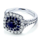 3.5Ct Round Cut Blue Sapphire Dual Halo Engagement Ring 14K White Gold Finish