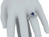 3ct Round Blue Sapphire Milgrain Accent Diamond Halo Ring 14k White Gold Finish