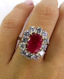 5Ct Oval Cut Pink Ruby Round Diamonds Halo Cocktail Ring 14K White Gold Finish