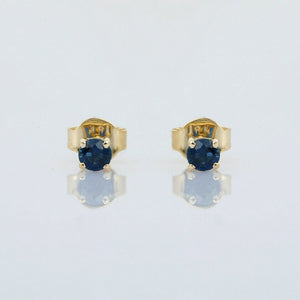 0.5ct Stud Earrings Round Cut Blue Sapphire Solitaire 14k Yellow Gold Finish