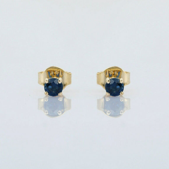 0.5ct Stud Earrings Round Cut Blue Sapphire Solitaire 14k Yellow Gold Finish