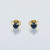 0.5ct Stud Earrings Round Cut Blue Sapphire Solitaire 14k Yellow Gold Finish