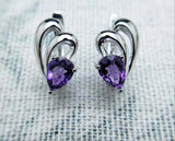 2ct Stud Earrings Pear Cut Purple Amethyst Split Design 14k White Gold Finish