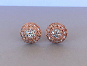 Art Deco Milgrain Stud Earrings 1ct Round Cut VVS1D Diamond 14k Rose Gold Finish