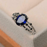 2ct Oval Cut Blue Sapphire Solitaire Split Band Accent Ring 14k WhiteGold Finish