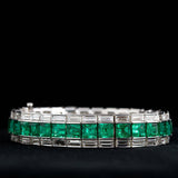 25Ct Princess Cut Green Emerald Gatsby Queen Tennis Bracelet 14K White Gold Over