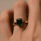 1.5ct Green Emerald Cut Engagement Ring 4 Prong Solitaire 14k Rose Gold Finish