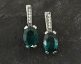 2ct Drop Earrings Oval Cut Green Emerald Vertical Bar 14k White Gold Finish