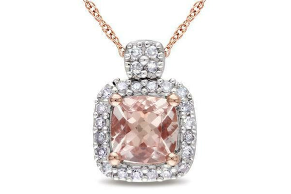 2ct Cushion Cut Peach Morganite Diamond Halo Pendant 14k Rose Gold Over NO CHAIN