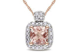 2ct Cushion Cut Peach Morganite Diamond Halo Pendant 14k Rose Gold Over NO CHAIN