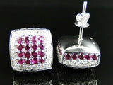 4Ct Round Cut Pink Ruby Diamond Stylish Cushion Stud Earring 14K White Gold Over