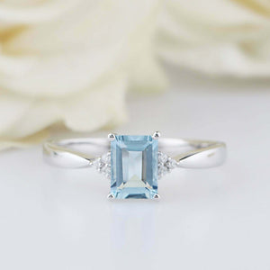 2ct Emerald Cut Blue Aquamarine Engagement Ring Solitaire 14k White Gold Finish