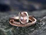 2Ct Oval Cut Peach Morganite Trio Bridal Set Engagement Ring 14K Rose Gold Over