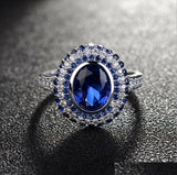 2.3ct Oval Cut Blue Sapphire Engagement Ring 14k White Gold Finish Double Halo