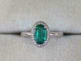 2ct Oval Cut Green Emerald Diamond Halo Solitaire Ring 14k White Gold Finish