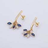 1.5ct Drop Earrings Marquise Cut Blue Sapphire Leaf Design 14k YellowGold Finish