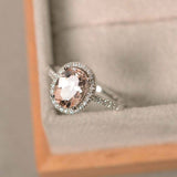 2ct Oval Cut Peach Morganite Engagement Ring Halo Solitaire 14k WhiteGold Finish