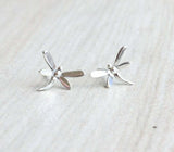 Stud Earrings Dragonfly 14k White Gold Finish