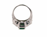 4Ct Green Emerald Diamond Vintage Halo Engagement Ring 14K White Gold Finish