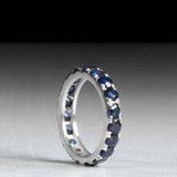 2.5ct Wedding Band Round Cut Blue Sapphire Full Eternity 14k White Gold Finish