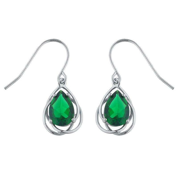 1.5ct Drop Earrings Pear Cut Emerald Intertwined Dangling 14k White Gold Finish