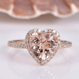 1.3ct Heart Cut Peach Morganite Halo Promise Engagement Ring 14k RoseGold Finish