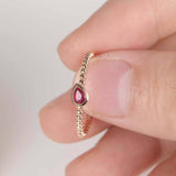 0.5ct Pear Cut Pink Ruby Bezel Set Beaded Ball Solitaire Ring 14k Rose Gold Over